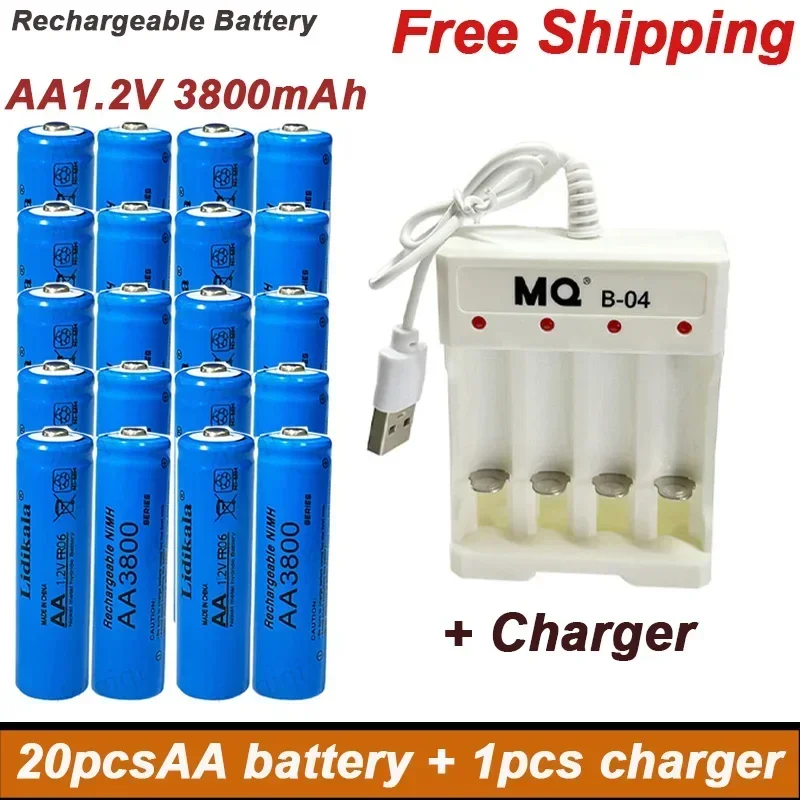 

2023 High quality 1.2V rechargeable battery, AA3800NI-MH battery+charger, alkaline technology, for remote control, toys/computer