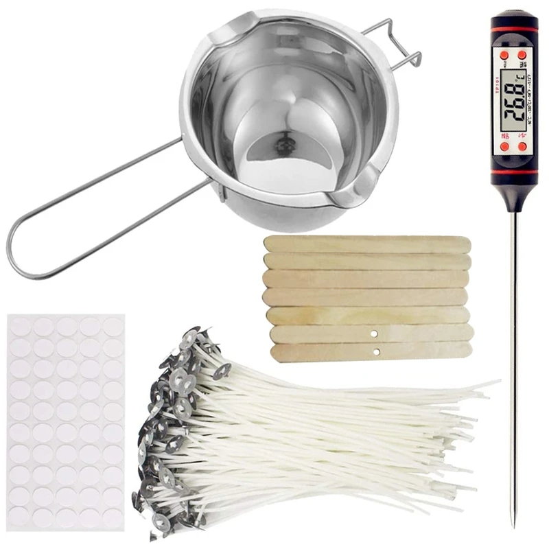 

Candle Making Kit,Candle Melting Pot,Candle Wicks,Wick Stickers, Candle Wicks Holder,Thermometer And Stirring Sticks