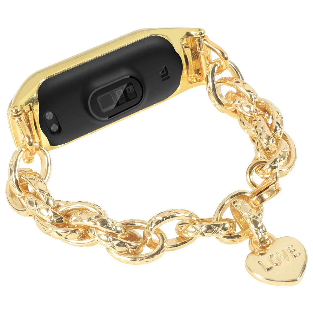 Metal Strap For Xiaomi Mi band 8 7 6 5 4 3 belt Stainless steel love chain bracelet Band For Xiaomi mi band 8 7 For mi Band 5 4