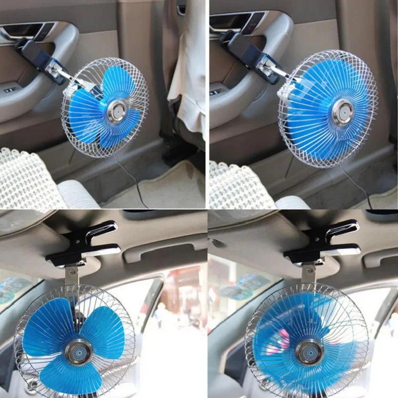 Car Fan Accessories Low Noise Air Cooling Fan Portable Vehicle Mini Electric 6 Inch 12V 25W Car Oscillating Fan Car Auto