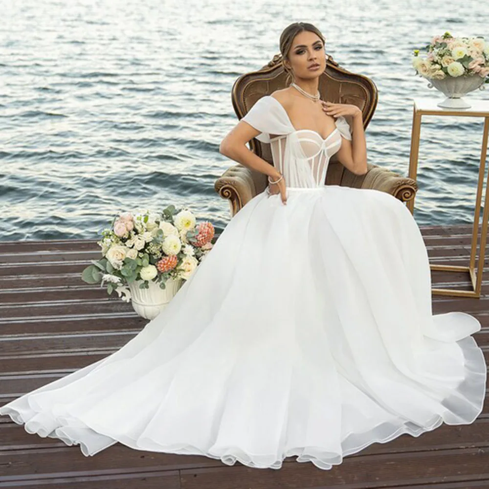 

Msikoods Organza Beach Wedding Dress 2023 For Women Sweethearts Bone Corset Ruched Robe De Mariee Elegant A Line Bridal Dresses