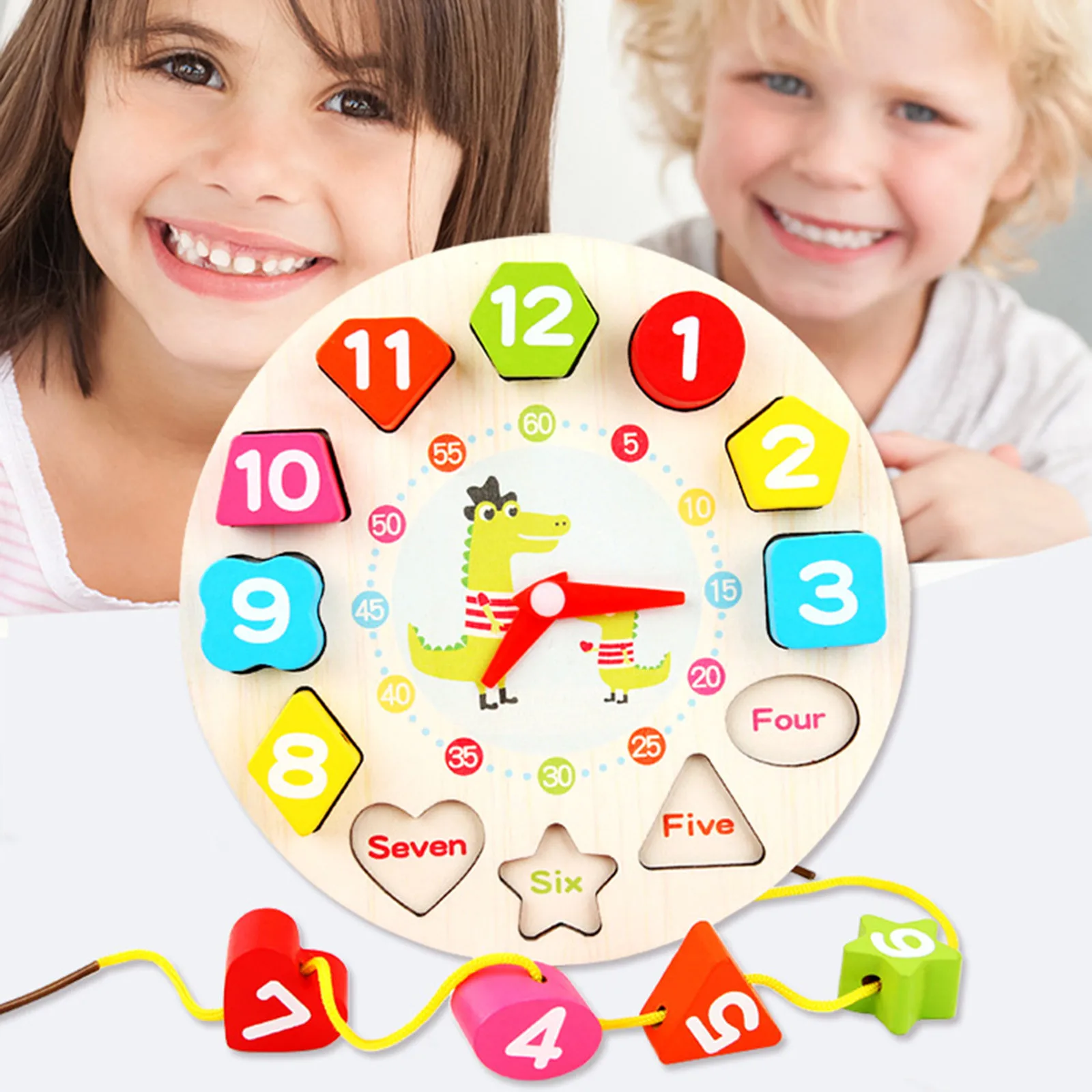 Boys Age 12 Preschool Shape Sorting Clock Wooden Early Education Teaching Learning Clock Early Building for Boys Age 12-14
