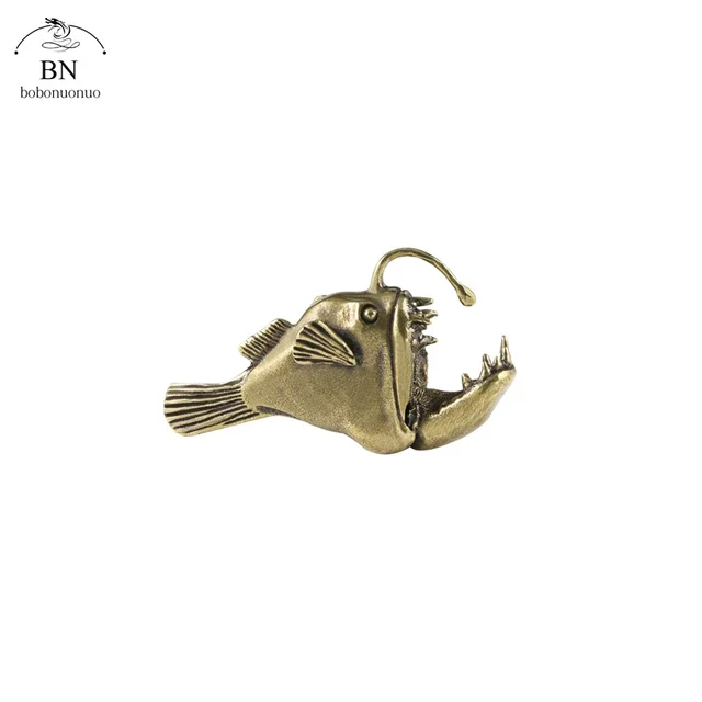 Retro Brass Ocean anglerfish Watching Fishes Sea Animals Model Fishbowl Decoration Action Figures Education Miniatures Kids Toys 6