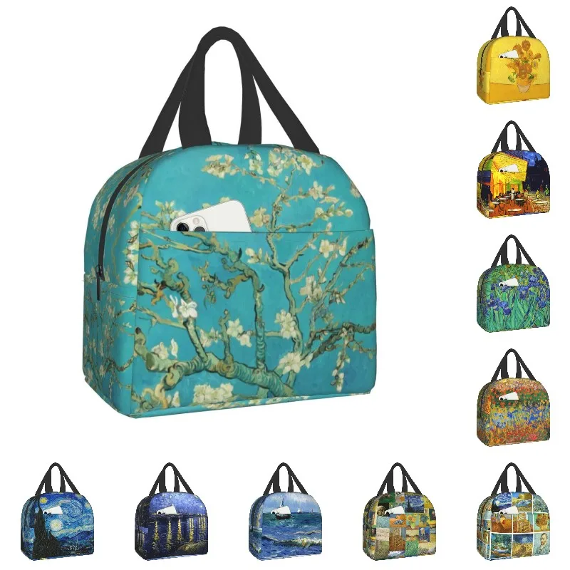 

Van Gogh Almond Blossoms Lunch Box Portable Thermal Cooler Food Insulated Starry Night Oil Painting Lunch Bag for Women Kids