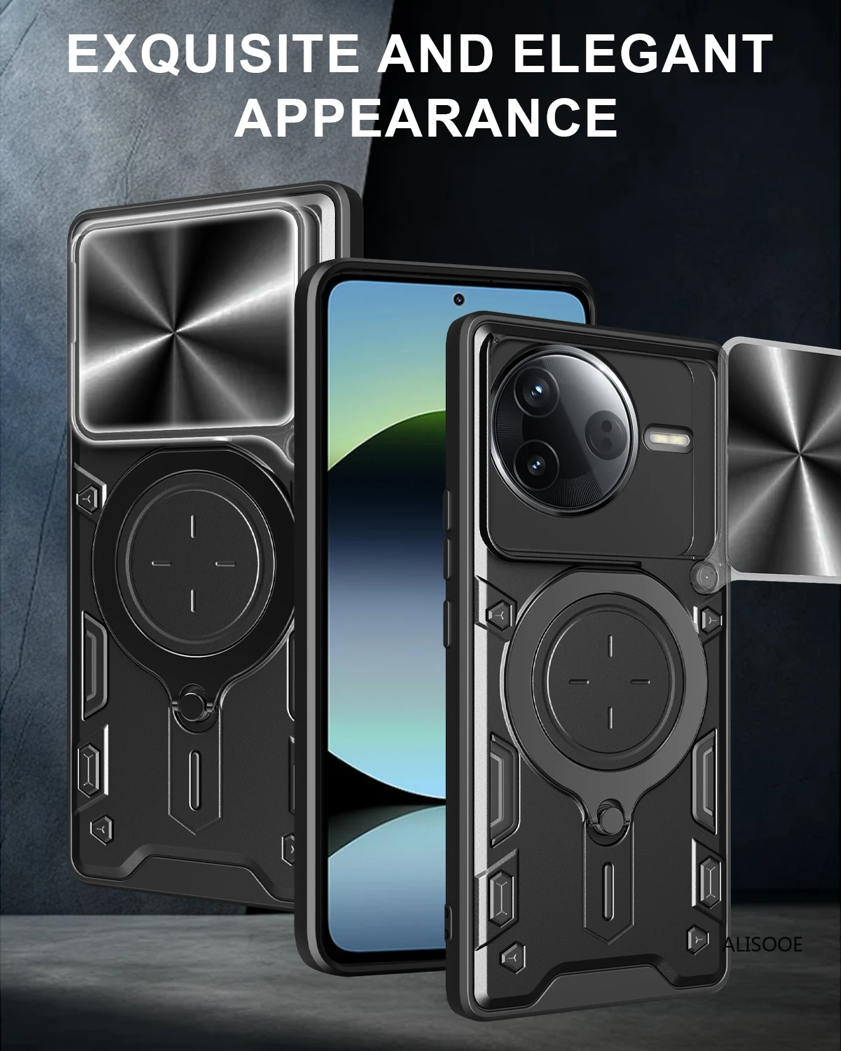 Slide Camera Shield with Ring Stand - Durable Shockproof Phone Case
