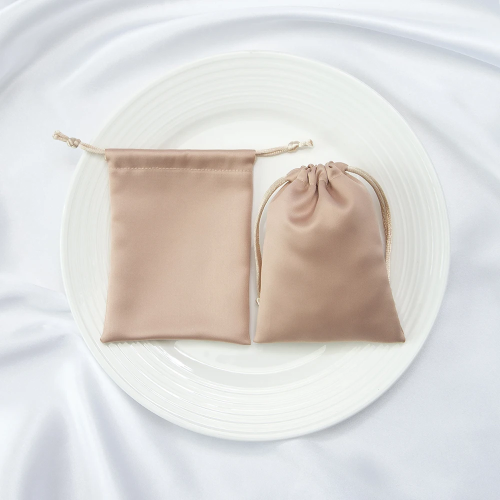 20/50/100 pcs Silk Jewelry Storage Small Gift Bags Mini Size 8X10cm Champagne Drawstring Packaging Pouch Wedding Favor Candy Bag