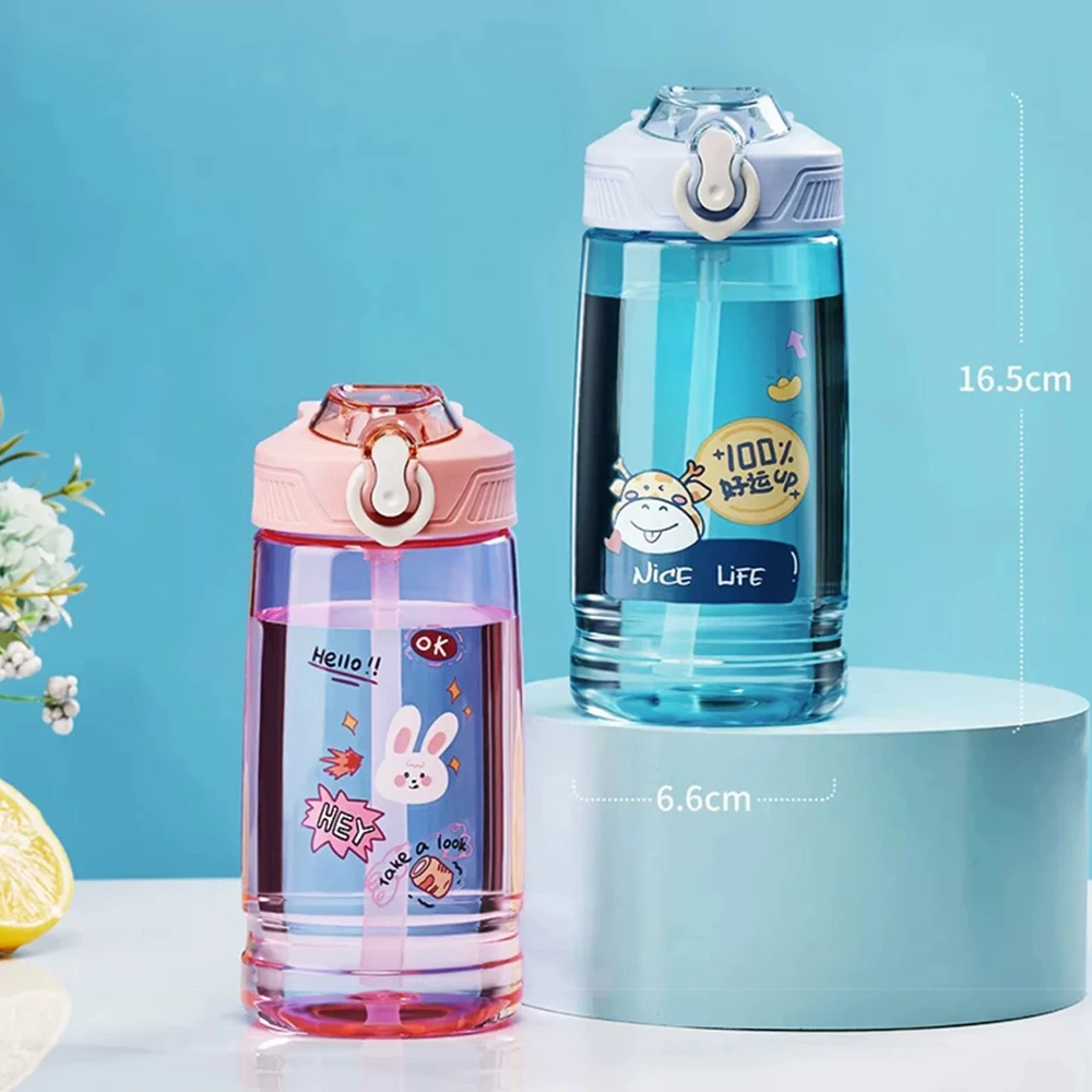 550ML Dinosaur Plastic Cup Cartoon Children Water Bottles With Straw Student Kids Water Cup Portable Drinking Bottle Drinkware