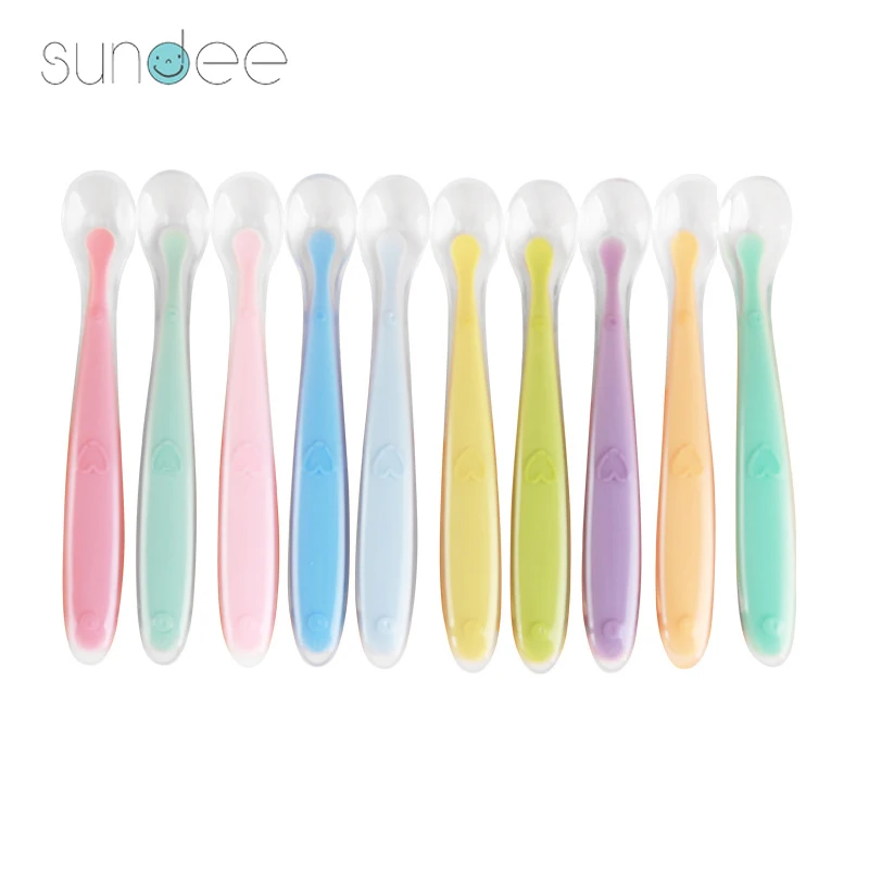 10 Pcs Baby Feeding Spoon Soft Silicone Spoons Training Spoon for Child kids Infants Temperature Sensing Feeding Feeder Flatware 6