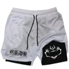 Anime 2 In 1 Compression Shorts Gojo Satoru Print Performance Sportswear Men GYM Training Workout Male Fitness Sport Shorts 2