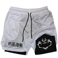 Anime 2 In 1 Compression Shorts Gojo Satoru Print Performance Sportswear Men GYM Training Workout Male Fitness Sport Shorts 2