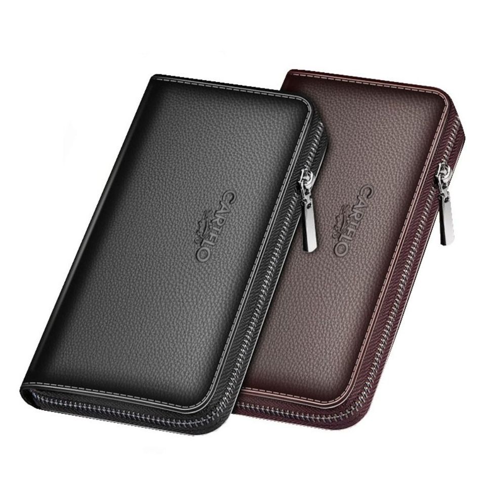 New Fashion Short Men's Wallet Frosted Leather Wallet Retro Zipper Vertical Wallet Luxury Multi-Card Wallet Phone Bag Coin Purse