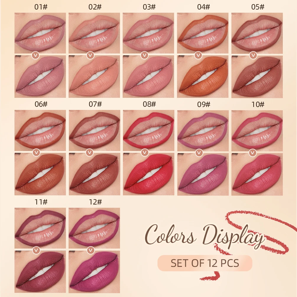 QIBEST 12 Colors Lipliner Pencil Sets Waterproof Sexy Red Matte Contour Tint Lipstick Lasting Non-stick Cup Lips Makeup Kits 3