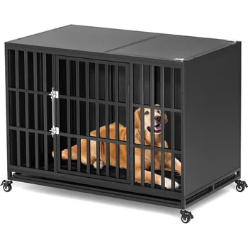 48 inch Heavy Duty Dog Crate with Self-Locking Latch, Indestructible Large Steel Kennel with Enclosed Design, Escape-Proof 1