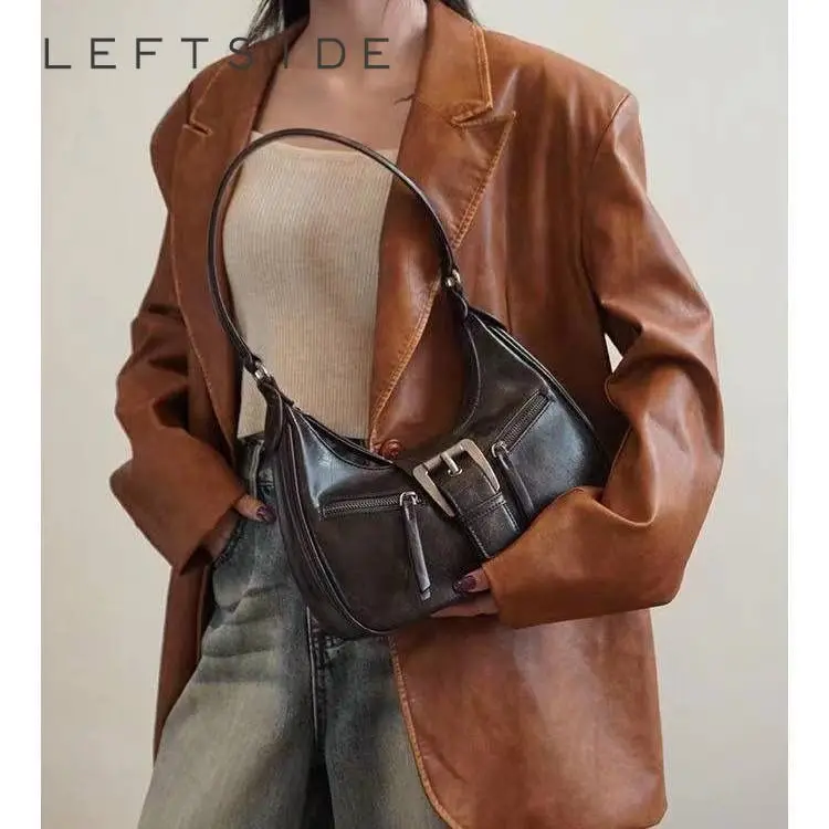 

LEFTSIDE Design Small PU Leather Half-moon Shoulder Bags for Women 2023 Retro Vintage Female Underarm Bag Handbags and Purses