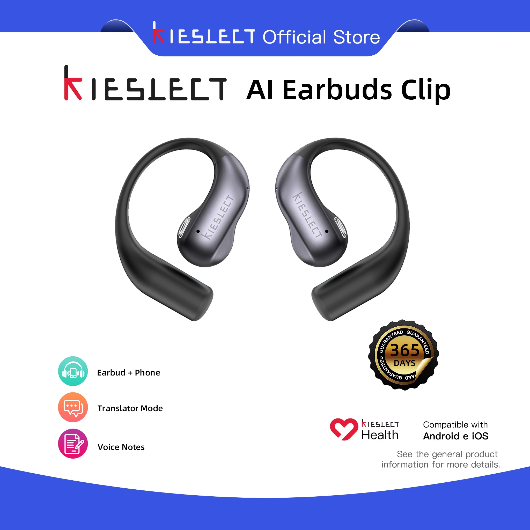 KIESLECT Al Ohrhörer-Clip Bluetooth 6.0 mit Dual-Mikrofon 450mAh Persönlicher KI-Übersetzer-Ohrhörer - AliExpress 44