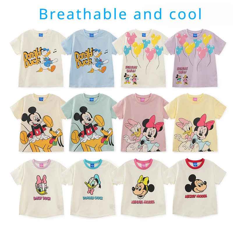 

Летняя Детская короткая вентилируемая футболка с рисунком Диснея Минни