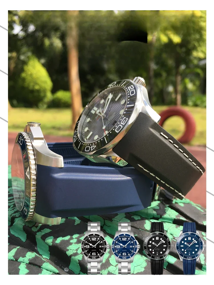 Per Omega Blue Orange Cinturino Per Orologio Cavalluccio Marino 300 Ocean Sweatproof Conquest Mido Navigator Cinturini Universali In Gomma 20 22Mm