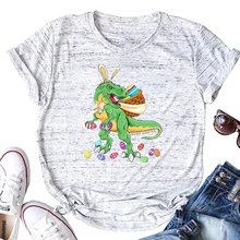 

Happy Dinosaur Easter Shirt Funny Easter Day Tee Spring Holiday Women Clothing Dinosaur Lover T-shirt Vintage Easter Tee L