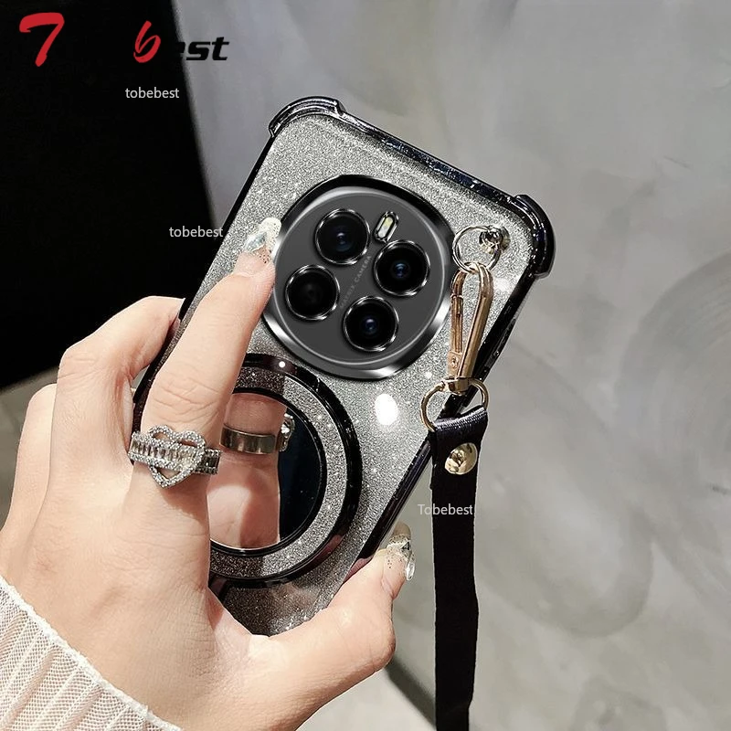 Crossbody Lanyard Shockproof Plating Case with Makeup Mirror Holder