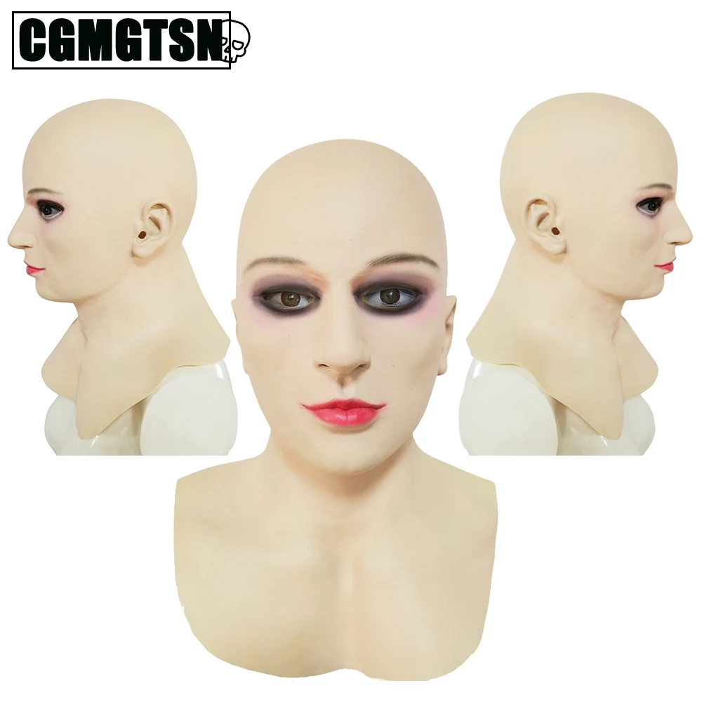 CGMGTSN Bald Beautiful Female Mask Realistic Woman Party Full Head