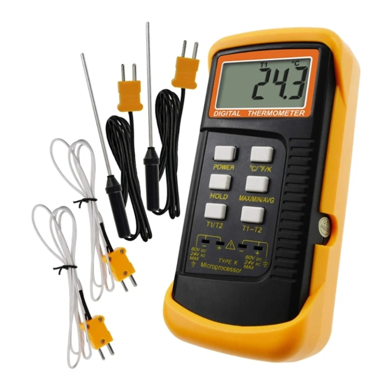 Handheld K Type Thermocouple Thermometer Lab Temperature Measurement with 4 Thermocouples Probes High Heat Meter