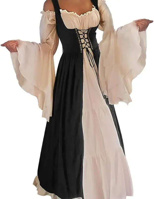 Womens Renaissance Medieval Costume Dress Plus Size Lace Up Velvet