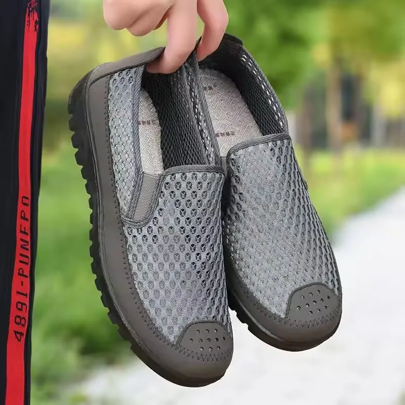 Summer Lightweight Men Shoes Mesh Breathable Male Casual Flats Shoes Slip on Men Loafers Non-Slip Work Shoes
