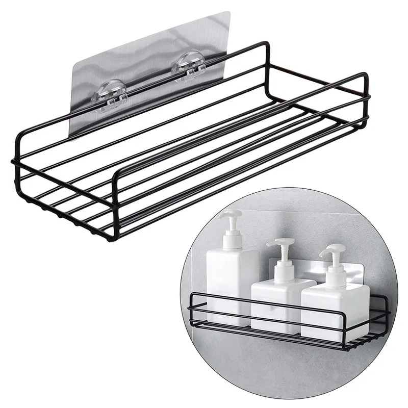 Shower Wall Shelf Punch Free Shower Shelf Black White Storage Suction Basket Storage Rack Kitchen Bathroom Accessories MJ 2