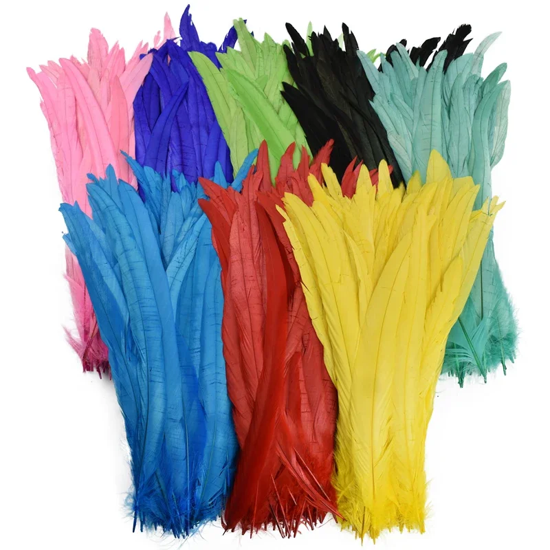 Rooster Feathers Mixed Color Feathers Craft Feathers 100Pcs/Lot All Sizes Colored Rooster Feathers for Crafts Fly Tying Materials Long Pheasant Carnival Wedding Decoration