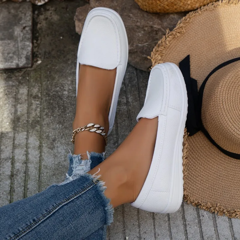 2025 Women's Shoes Spring High Quality Leather Soft Outsole Work Women Black Swing Larger Size Wedge Single Shoes 5