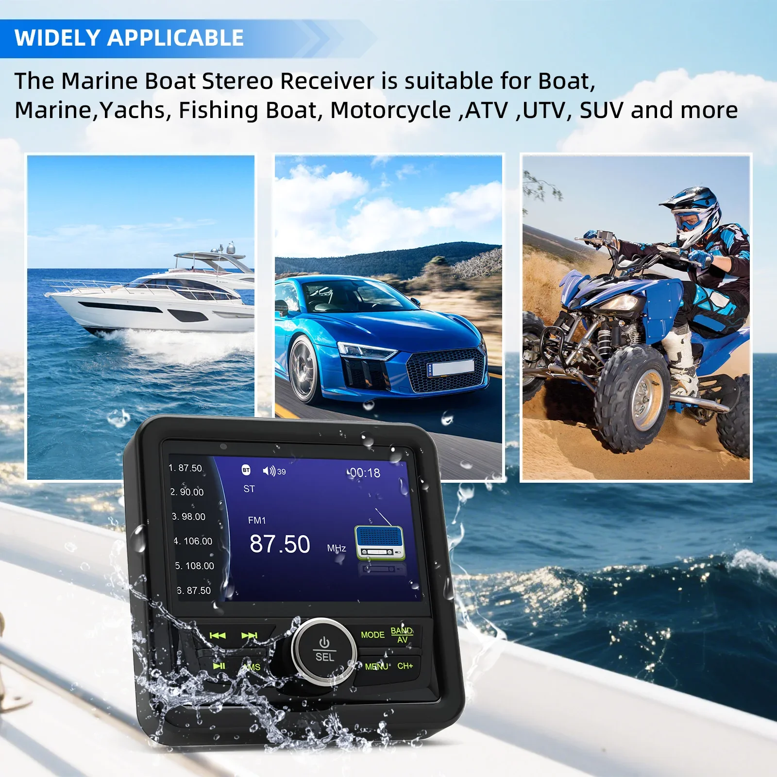 Waterproof Yacht MP3 Player Multifunctional Marine Boat Radio Stereo Bluetooth-c