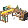 L Shaped Desk W/Drawer, Power Outlets, LED Lights and Monitor Shelf, for Home Office Workstation. Reversible Corner Gaming Desk 4