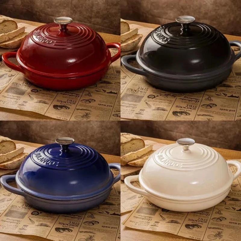 EnameledCastIronBreadPanwithLid11inchRedBreadOvenCastIron