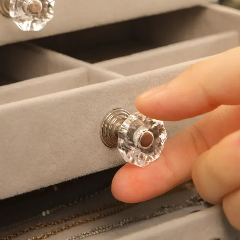 Simple Fashion 3-Layer Dust-Proof Acrylic Velvet Jewelry Organizer Box for Elegant Display and Storage Desktop Jewlery Boxes