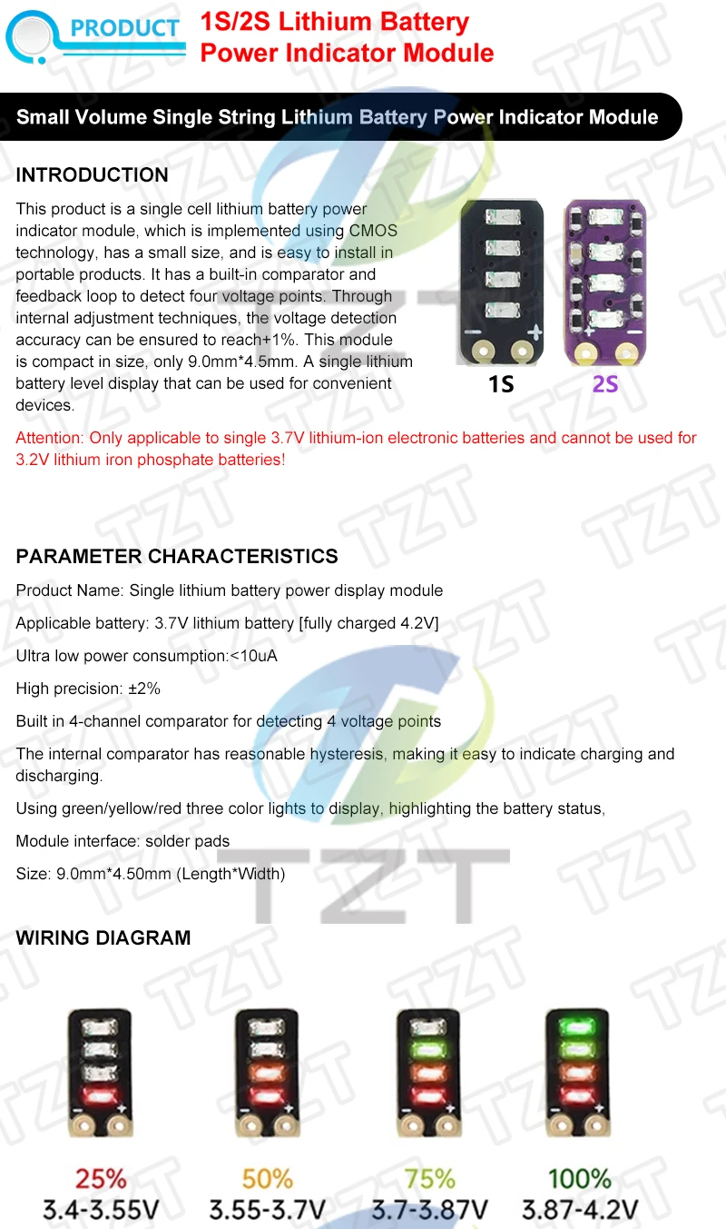 3,7-4,2 V Messmodul 1/3/5PCS 1S 2S Ternäre Lithium-Batterie Power Display LED Licht Mini Für Strom Display – Detail 1
