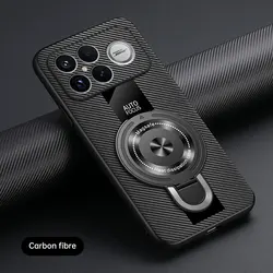 Luxury Silicone Leather Magnetic Ring Holder Case - Premium Shockproof Cover - Poco F8 ultra (Carbon Fiber Patten)