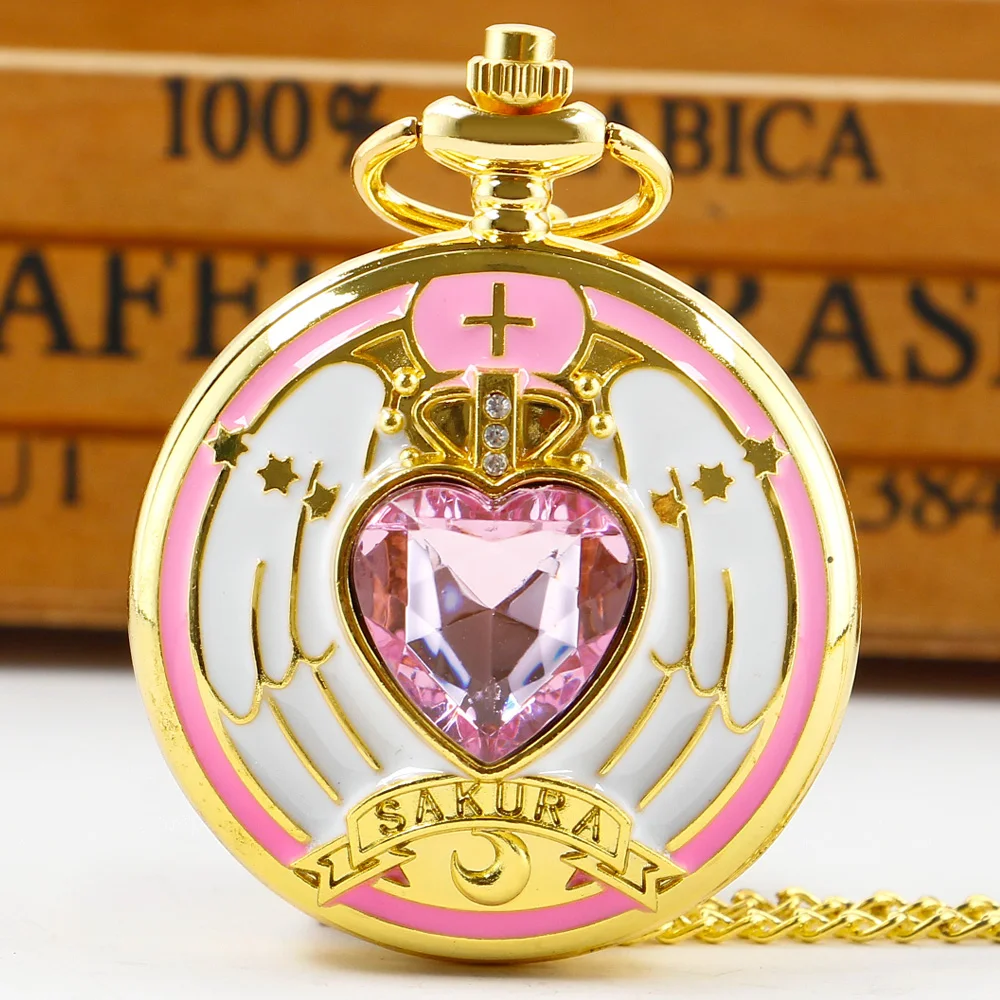 

Quartz Movement Pocket Watch Necklace Fashion Cartoon Sakura Beauty Girl Pocket Watch Gift Watch Wholesale