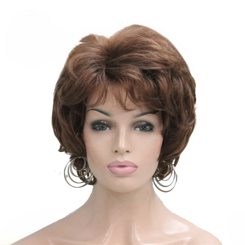 

Short Soft Tousled Curls Wig Auburn,Dark Brown Full Synthetic Wigs for Women