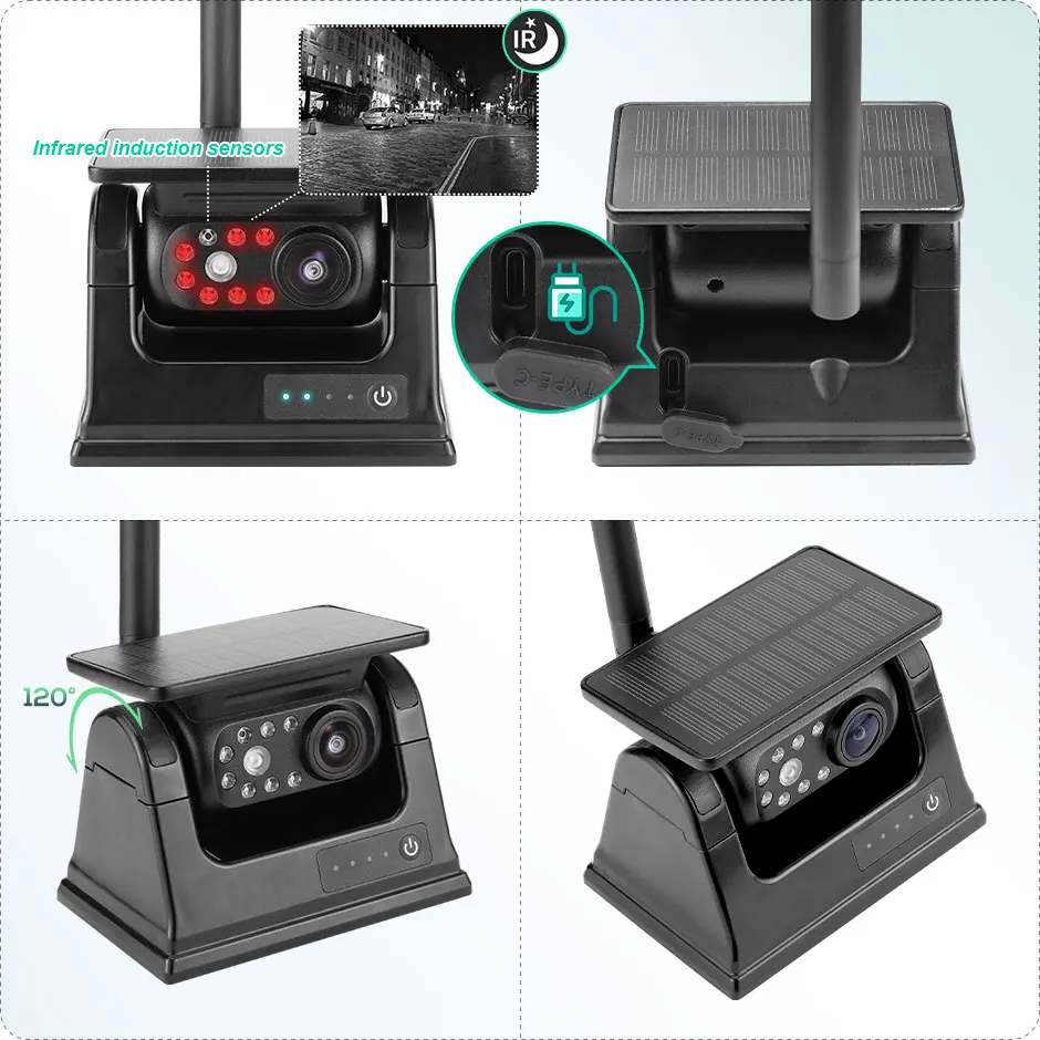 thumbnail image 2 of Camera De Recul Sans Fil Douxury D-5M-1T1 Wireless Backup Camera Solar Magnetic For Car RV Trailer Truck Camper 5th Wheels Hitch Towing No Wiring No Drilling Rechargeable Rv Backup Camera 2 of 11