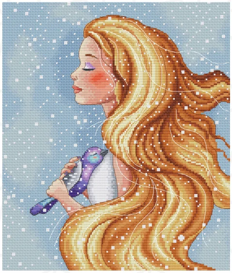 Stick-Kits, Kreuzstich-Kits, DIY-Spaß zu Hause, Handarbeit. Ent druckset 19-Mädchen und Vögel im Schnee 35-40
