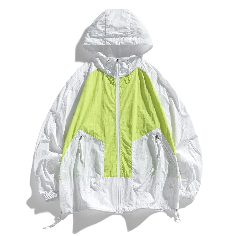 Summer Couple Sunscreen clothing 2024 New Loose Color Block Outdoor Leisure Sports Hooded Windbreaker Trend Men Sunscreen Jacket
