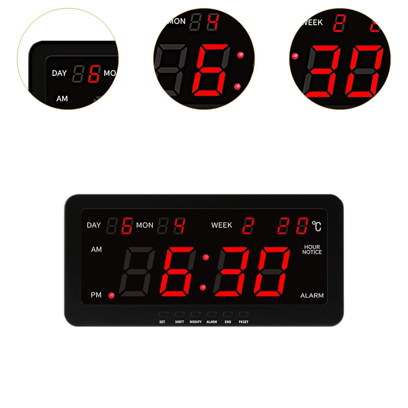 Digital Wall Clock Large Screen LED Display Temperature Date Week Alarm Modern Silent Hanging Clock for Living Room Bedroom