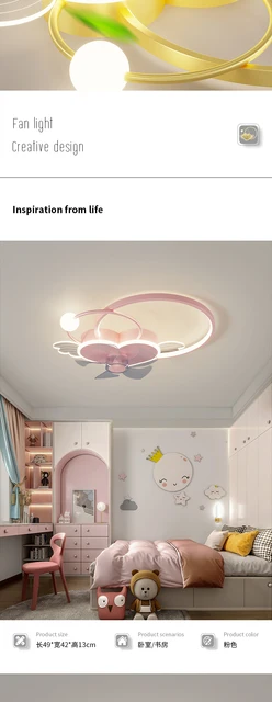  Ventilador de techo invisible de montaje empotrado con luces,  nórdico minimalista ventilador de techo para habitación infantil con luces,  ventilador de viento crema silencioso, protección ocular, pantalla creativa  de polietileno de