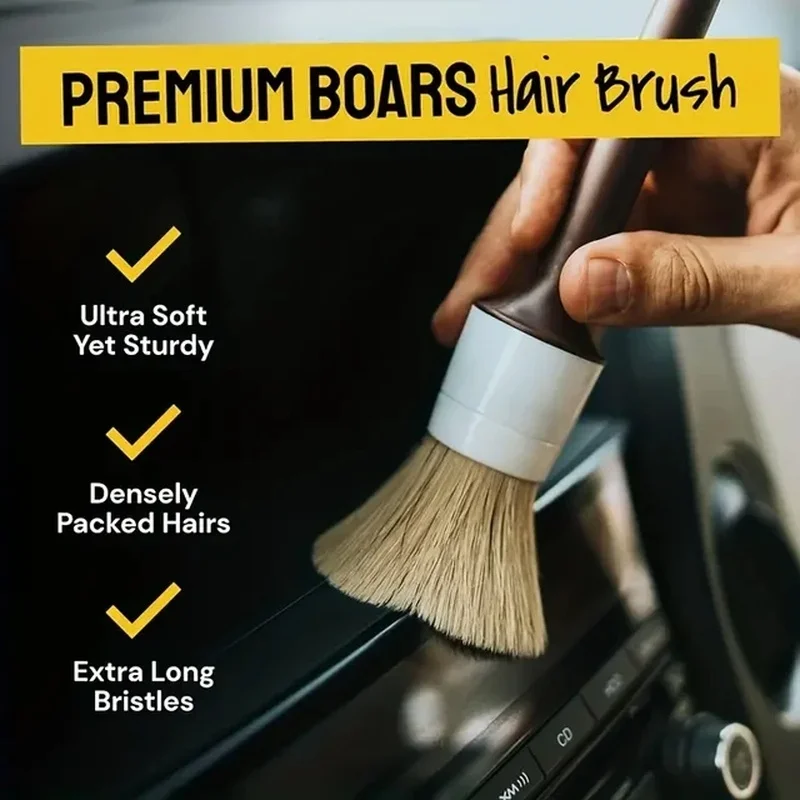 3PCS Car Exterior Interior Detail Brush Boar Hair Bristle Brushes for Car Cleaning Auto Detail Tools Dashboard Cleaning Brush 5