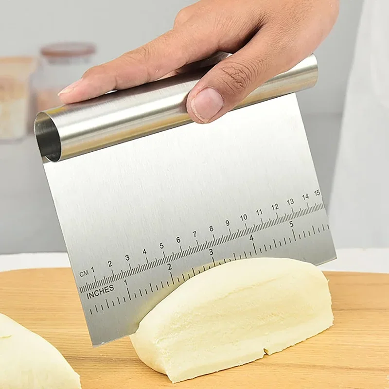 Kitchen Stainless Steel Pasty Cutters DIY Dough Cake Scraper With Scale Pastry Spatulas Buttercream Edge Smoother Cake Make Tool dough scraper baking tool dough cutter baking accessories cake scraper baking spatula