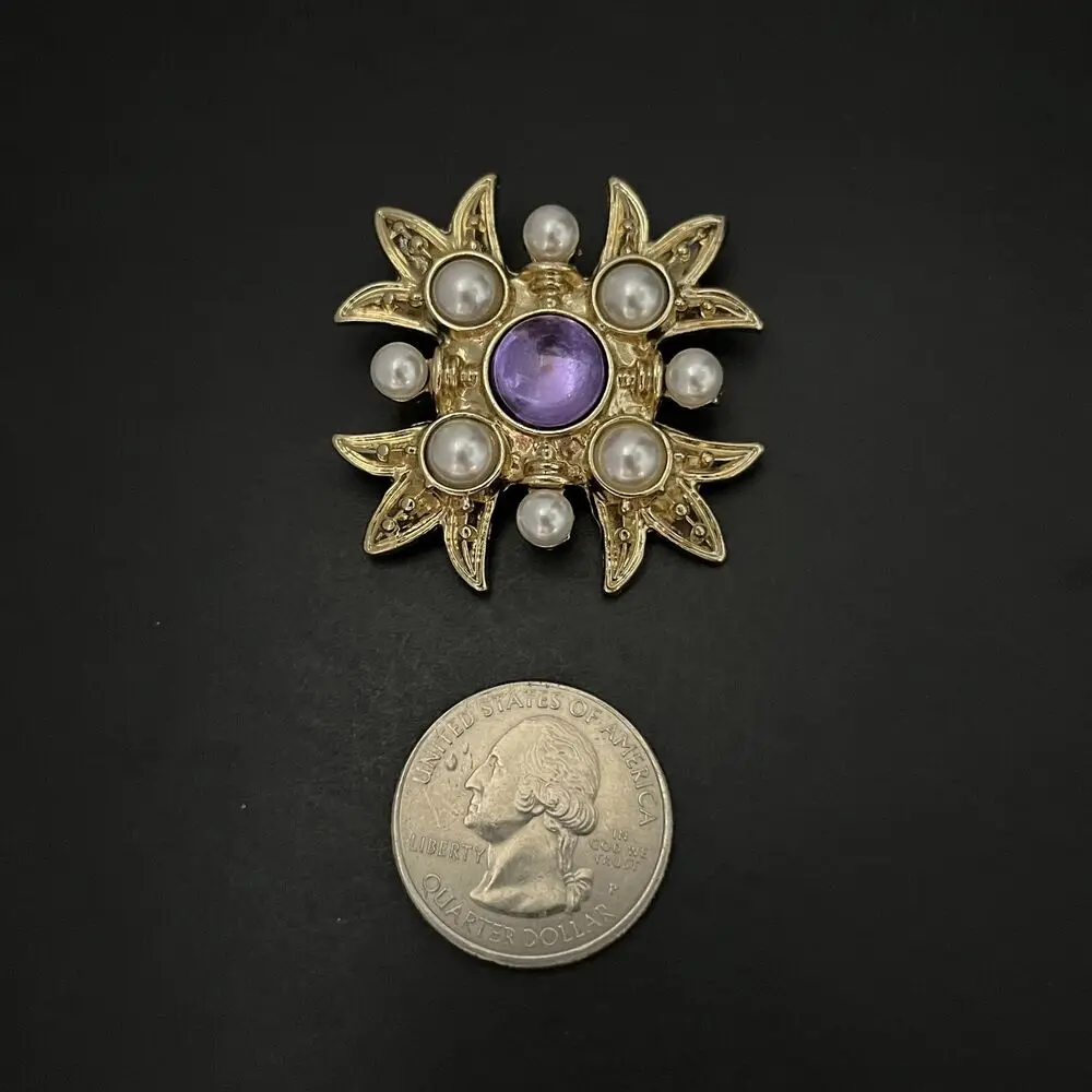 Baroque Vintage Pearl Rhinestones Roman Cross Brooches for Women