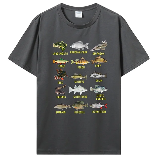 Types Of Freshwater Fish Species Fishing TShirt Fishermen T-Shirt Men Cotton  Tees Tshirt Harajuku Streetwear - AliExpress