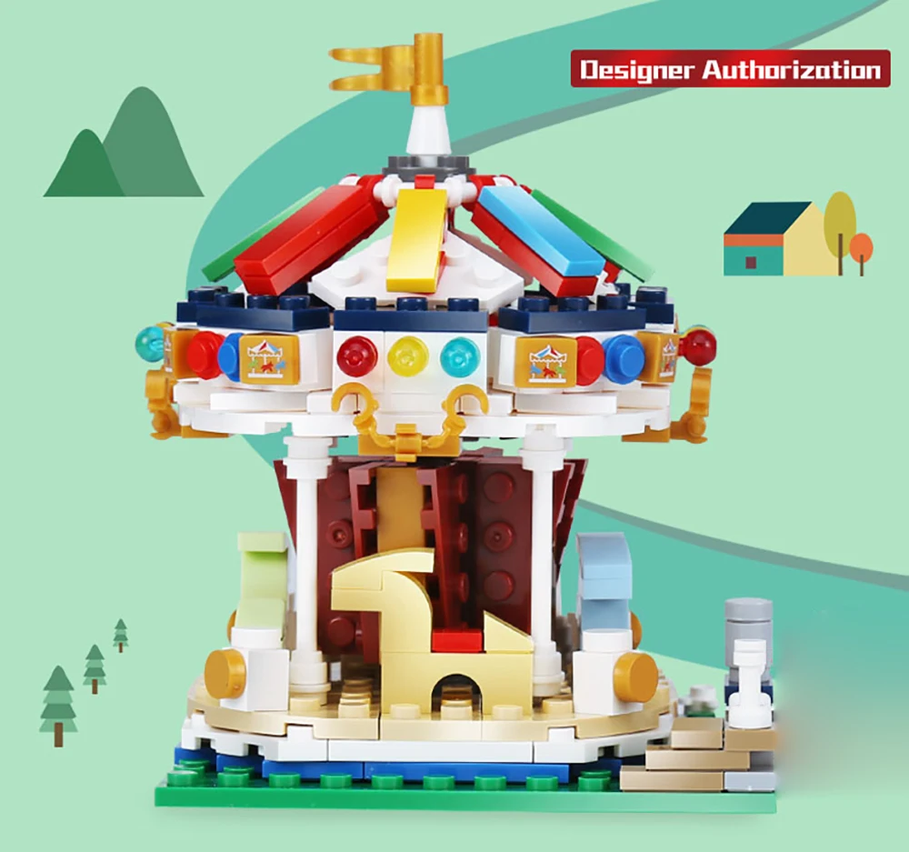 S3ec49e642c8349488eb54500119ccdcfK Klocki do budowy targowe blokuje diabelski młyn zestaw duże wahadło statek piracki karuzela Park rozrywki z instrukcją montażu