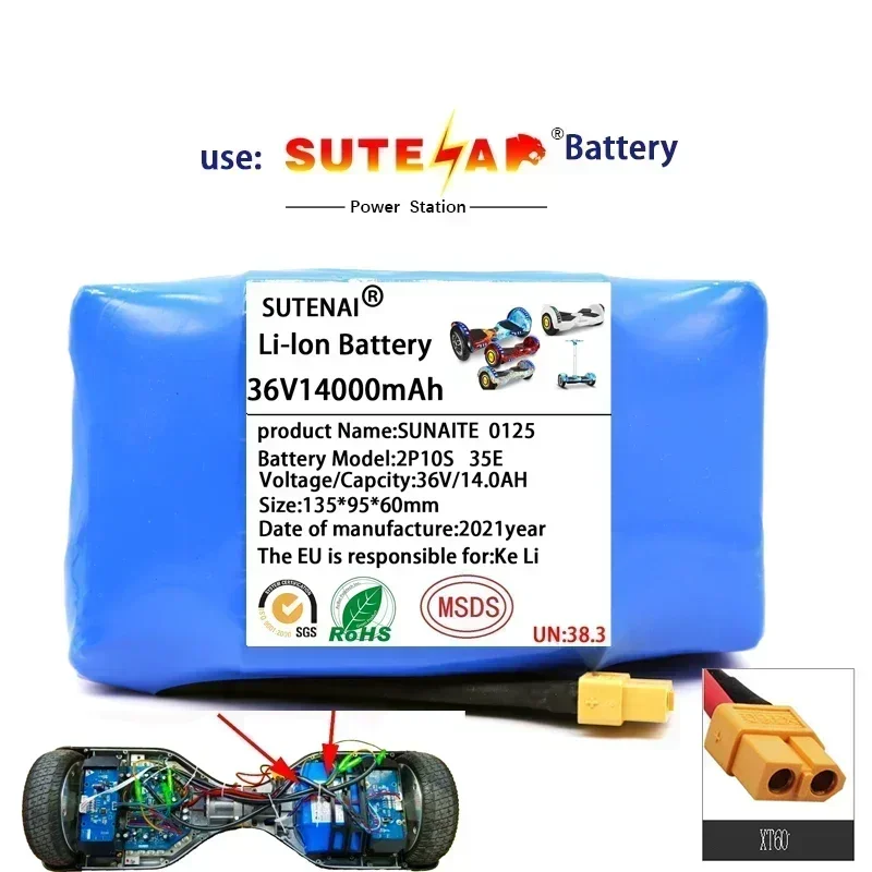 

100% New 36V 18650 Li-ion battery 10s2p 36v battery 14000mAh battery pack 42V 14000mah scooter twist car battery+Free Delivery