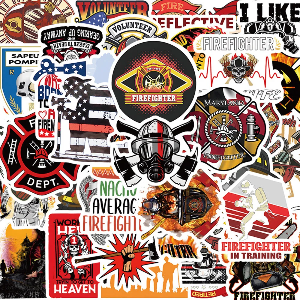 10/30/50pcs Fire Hero Firefighter Stickers Waterproof Graffiti Skateboard Motorcycle Luggage Car Cool Sticker Decal Kids Toys a5 creative vintage notebook diary agenda planner graffiti ice and fire insignia family pattern notepad office school supplies